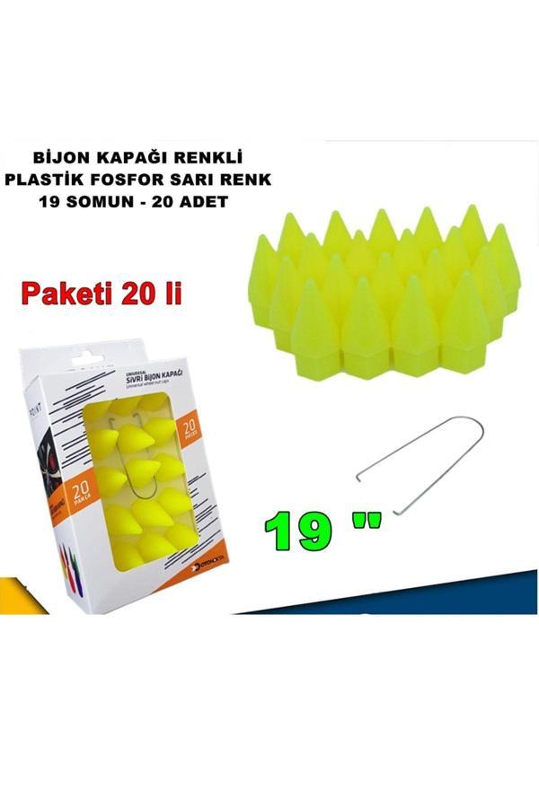Caraks Sivri Mermi Tip Bijon Kapağı Plastik Fosfor Sarı Renk 19 Mm Bijon Uyumlu 20 Adet - - Image 1