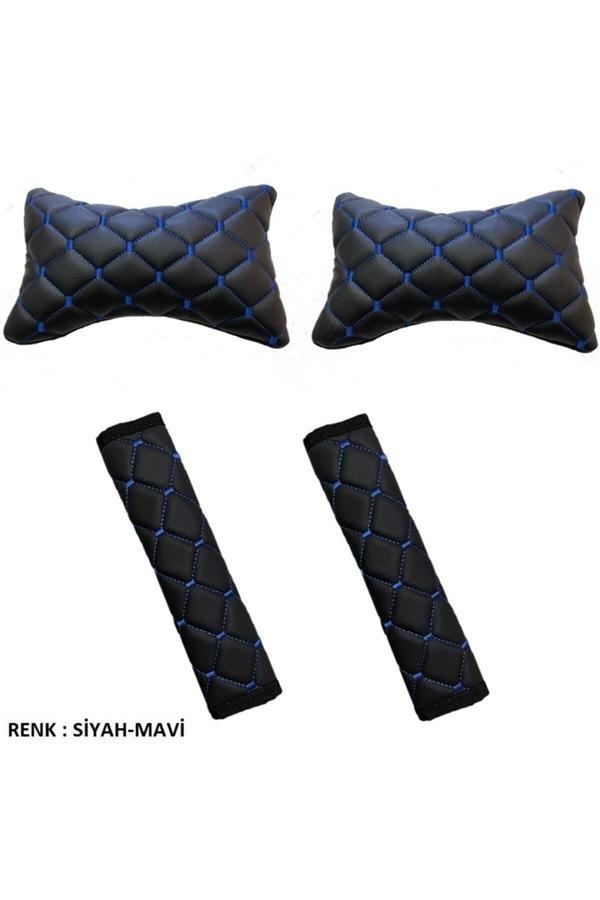 Caraks Renault Clio 3 2006-2012 Arası Emniyet Kemer Konforu+Boyunluk Siyah Mavi - Image 1