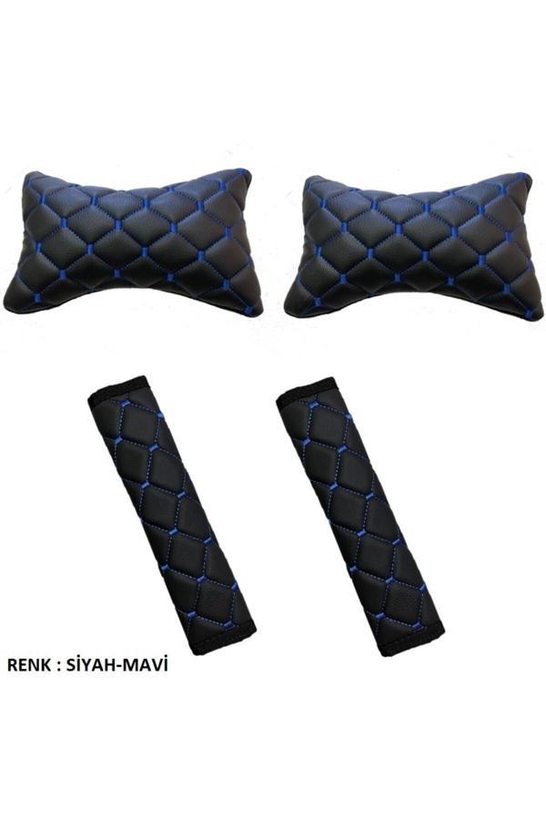 Caraks Seat Leon Hb 2005-2012 Arası Emniyet Kemer Konforu+Boyunluk Siyah Mavi - Image 1