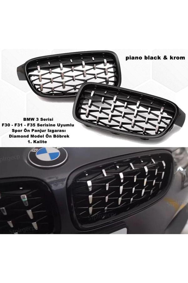 Caraks Bmw F30 3 Serisi Uyumlu Diamond Ön Panjur Izgara Böbrek Piano Black Ve Krom - Image 1