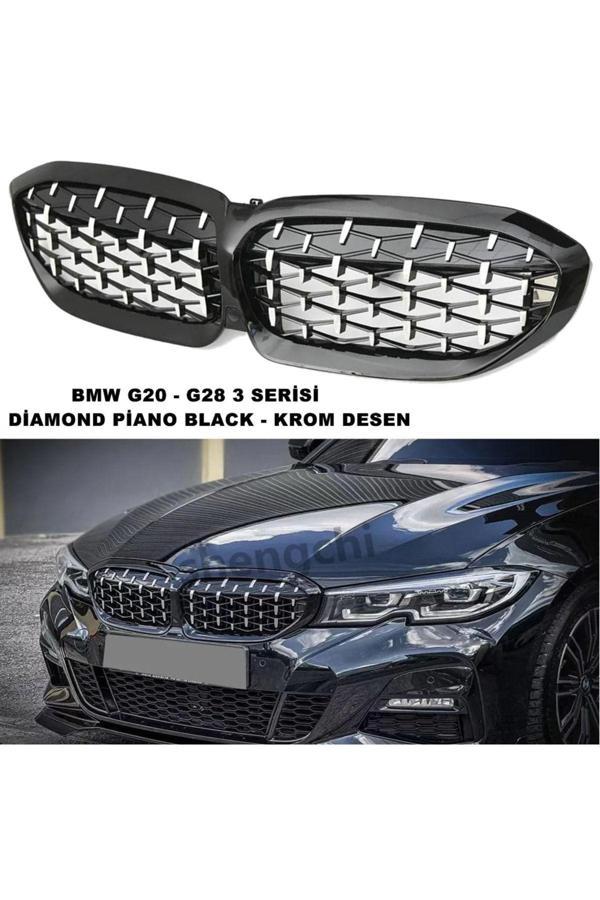 Caraks Bmw G20 3 Serisi Uyumlu Diamond Ön Panjur Izgara Böbrek Piano Black & Krom Desen 1. Kalite - - Image 1