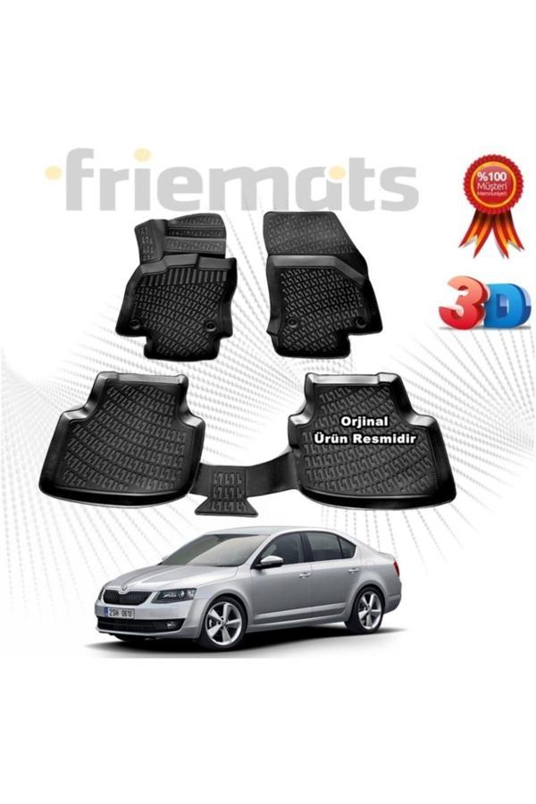 Friemats Skoda Octavia 3D Havuzlu Paspas 2013-2020 Arası Siyah 4 Parça Set - - Image 1