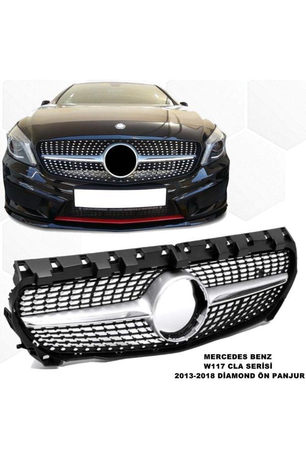 Caraks Mercedes W117 Cla Serisi Diamond Ön Panjur Piano Black & Krom Şeritli 2013-2018 1. Kalite - Image 1