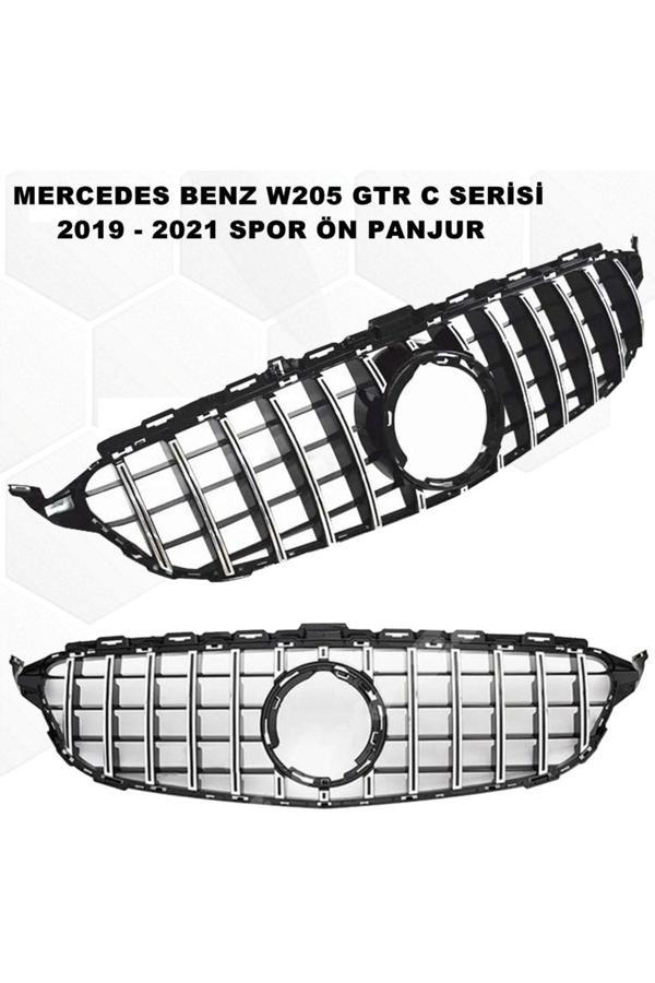 Caraks Mercedes W205 Gtr C Serisi Spor Ön Panjur Izgaralı Piano Black & Krom Şeritli 2019-2021 Arası- - Image 1