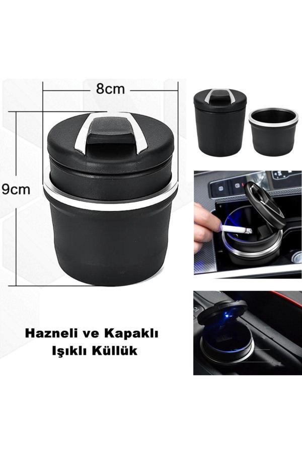 Caraks Araç Ve Ev Orjinal Işıklı Küllük Kapaklı Model Hazneli Profesyonel Işıklı Küllük - - Image 1