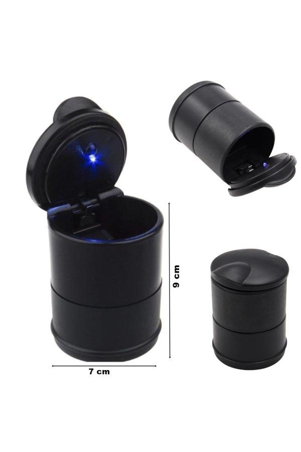 Caraks Araç Ve Ofis Küllük Kapaklı Model Işıklı Küllük Kaliteli Plastik 7Cm X 9Cm Ergonomik Küllük - Image 1