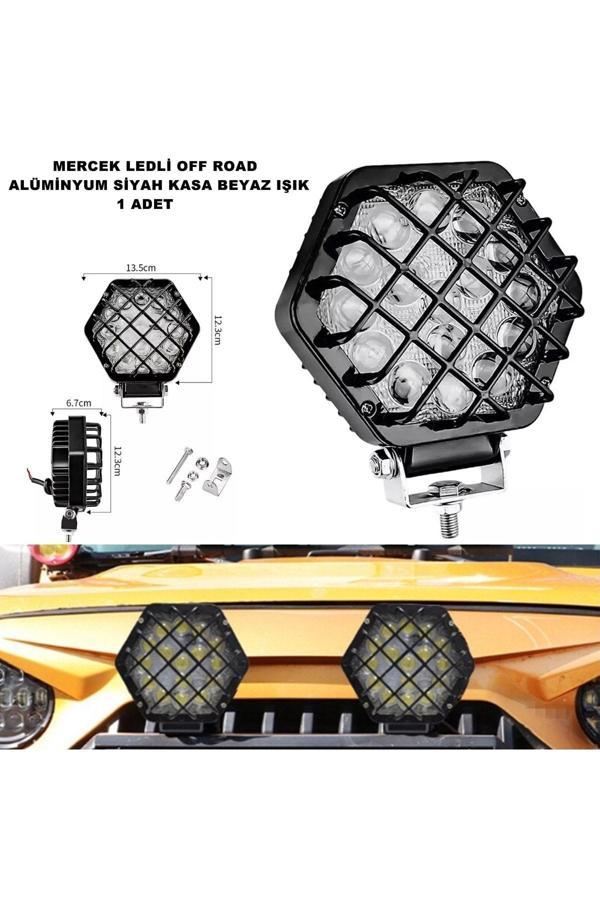 Friemats Off Road Led Lamba Kafesli Alüminyum Siyah Kasa Beyaz Sabit Led 12,3 X 13,5 Cm Uyumlu 1 Adet - Image 1
