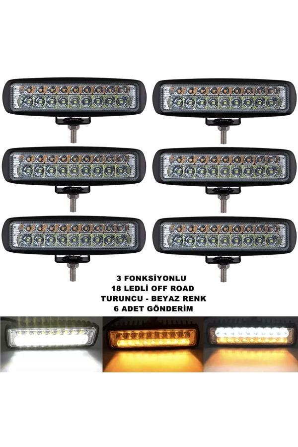 Friemats Off Road Led Lamba Turuncu - Beyaz Renk 3 Fonksiyonlu 18 Led 4 X 15 Cm 6 Adet - - Image 1