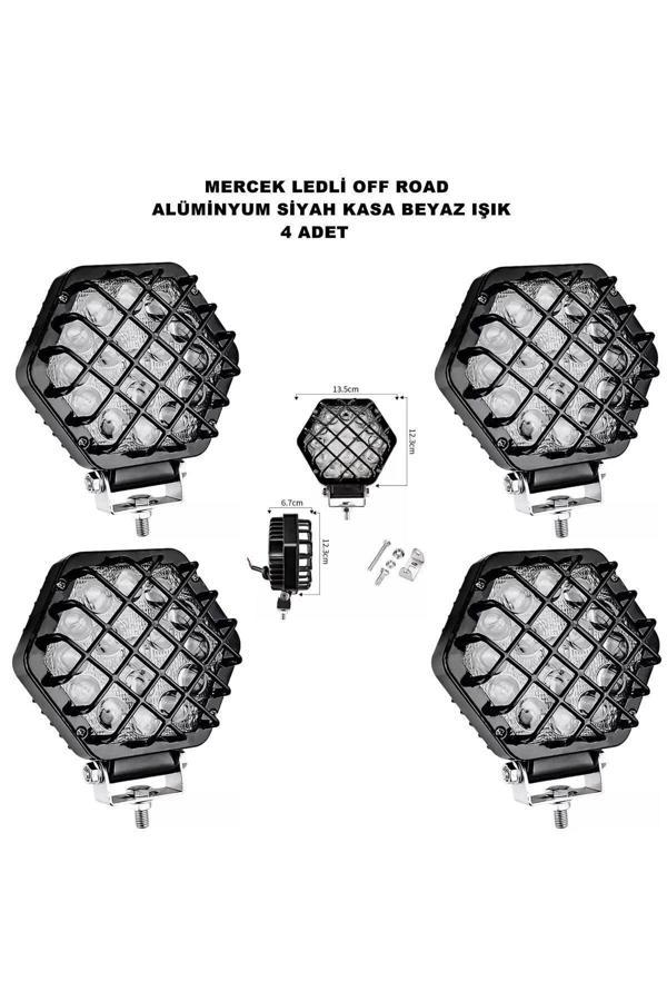 Friemats Off Road Led Lamba Kafesli Alüminyum Siyah Kasa Beyaz Sabit Led 12,3 X 13,5 Cm 4 Adet - - Image 1