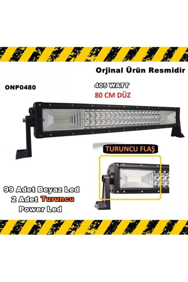 Point Off Road Led Bar Beyaz Led Turuncu Flaşlı Düz 3 Sıra 80 Cm 405 Watt 99 Led - Image 1