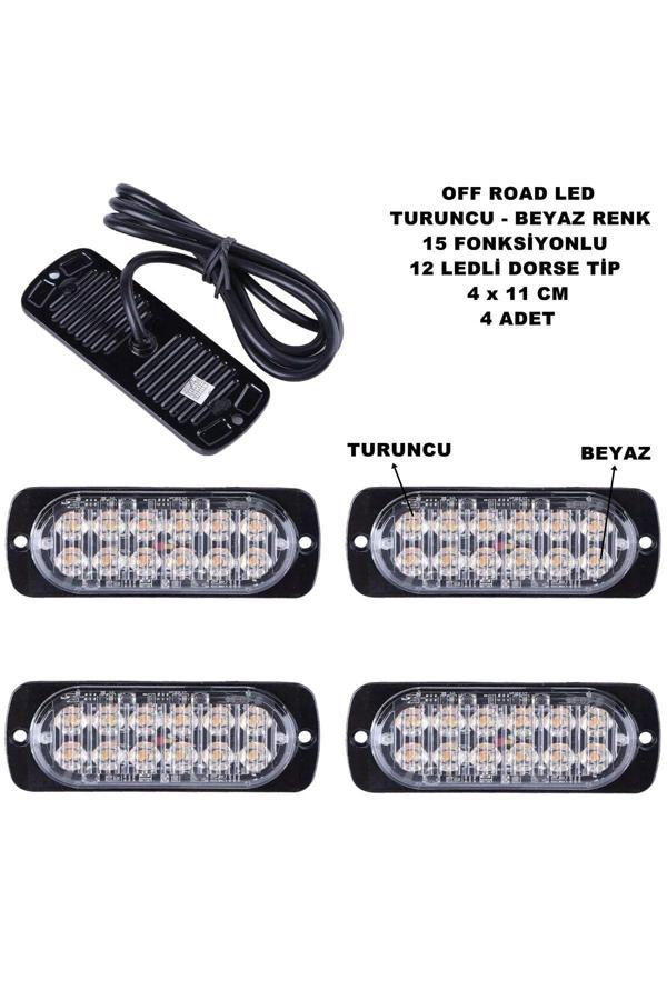 Friemats Off Road Led Lamba Turuncu - Beyaz 15 Fonksiyonlu Dorse Tip 12 Led 4 X 11 Cm 4 Adet - - Image 1