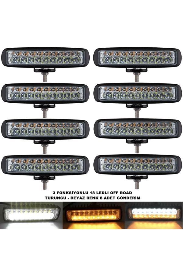 Friemats Off Road Led Lamba Turuncu - Beyaz Renk 3 Fonksiyonlu 18 Led 4 X 15 Cm 8 Adet - Image 1