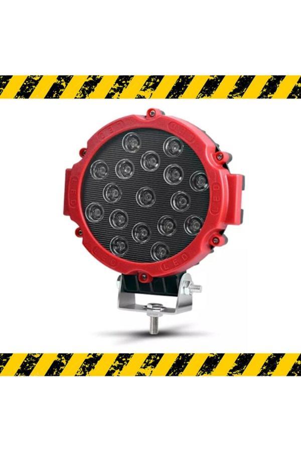 Point Off Road Projektör Metal Kapak Beyaz Işık 17 Led Yuvarlak 18 Cm Kırmızı Çerçeve 1 Adet - Image 1