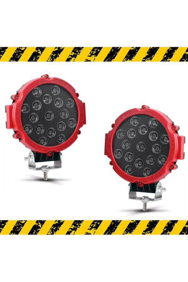 Point Off Road Projektör Metal Kapak Beyaz Işık 17 Led Yuvarlak 18 Cm Kırmızı Çerçeve 2 Adet - Image 1