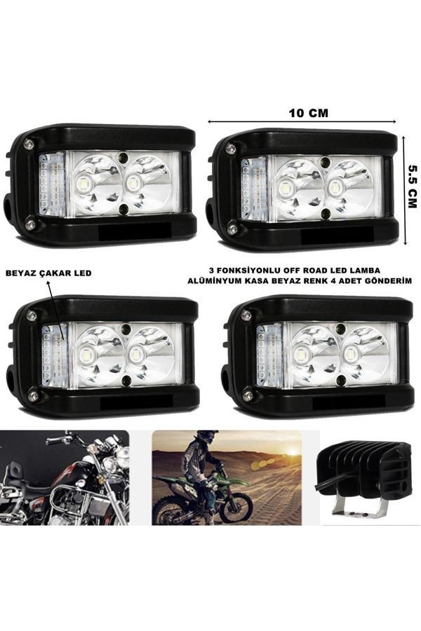 Friemats Off Road Led Lamba Beyaz Çakarlı Ve Beyaz Sabit Ledli 3 Fonksiyonlu 5,5 X 10 Cm 4 Adet - - Image 1