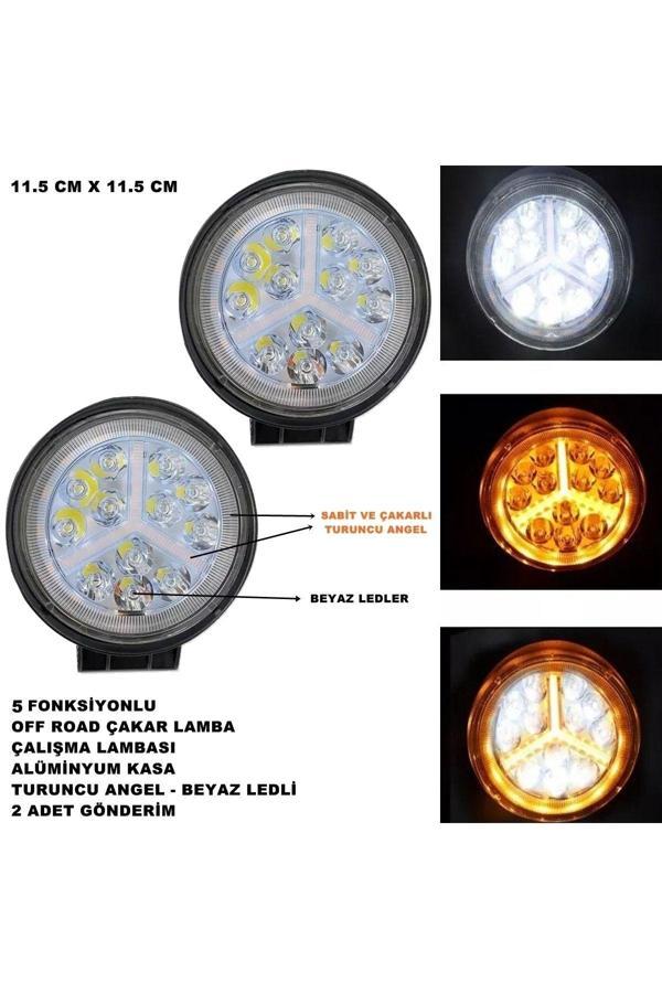 Friemats Off Road Oval Uyumlu Çalışma Lambası Turuncu Çakar Angel-Beyaz Led 5 Fonksiyon 11,5X11,5 Cm 2 Adet- - Image 1