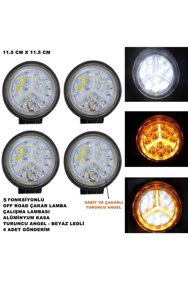 Friemats Off Road Oval Çalışma Lambası Turuncu Çakar Angel-Beyaz Led 5 Fonksiyon 11,5X11,5 Cm 4 Adet- - Image 1