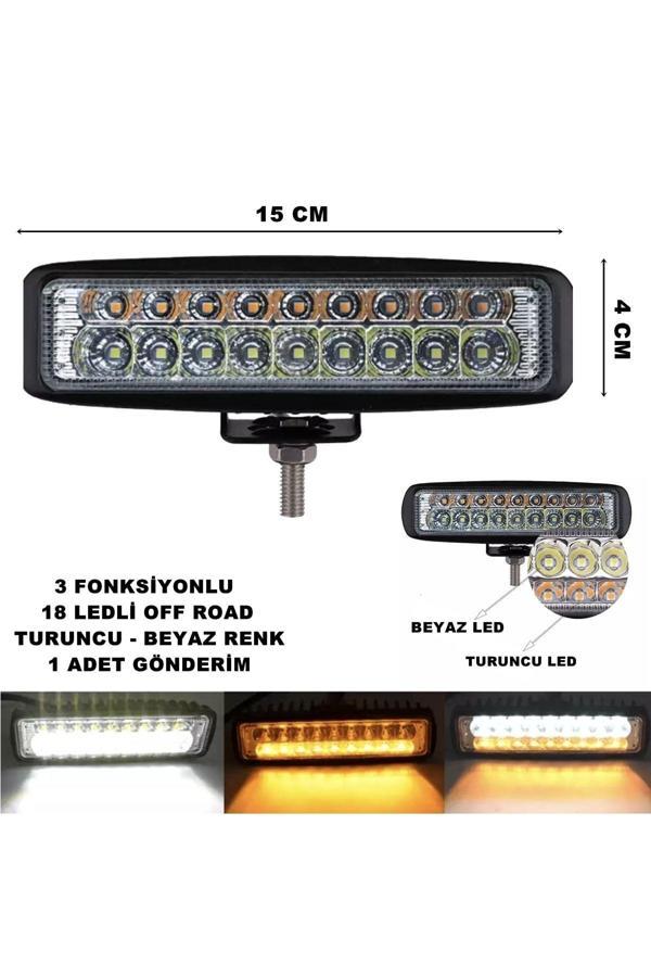 Friemats Off Road Led Lamba Turuncu - Beyaz Renk 3 Fonksiyonlu 18 Led 4 X 15 Cm 1 Adet - - Image 1