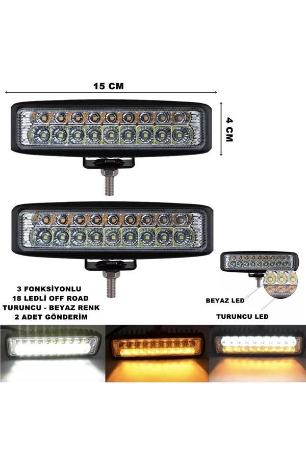 Friemats Off Road Led Lamba Turuncu Beyaz Renk 3 Fonksiyonlu 18 Led 4 X 15 Cm 2 Adet - Image 1
