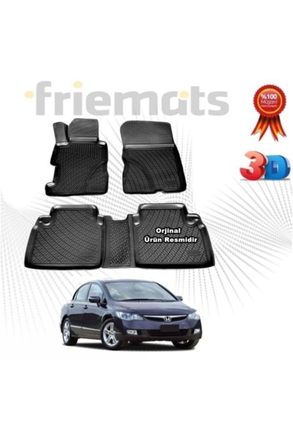 Point Honda Civic Sedan 3D Havuzlu Paspas 2007 - 2012 Arası Siyah 4 Parça Set Friemats - Image 1