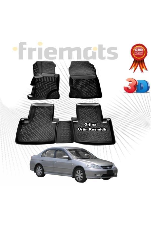 Friemats Honda Civic Sedan 3D Havuzlu Paspas 2001 - 2006 Arası Siyah 4 Parça - Image 1