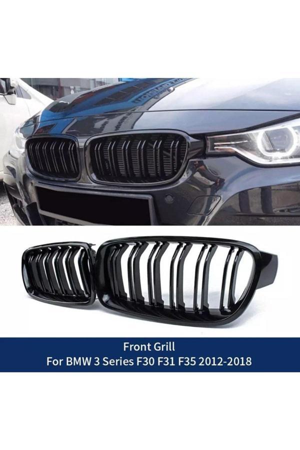 Caraks Bmw F30 3 Serisi Uyumlu Ön Panjur Izgara Böbrek Çift Kanal 2012 - 2018 Arası Piano Black 1. Kalite - - Image 1
