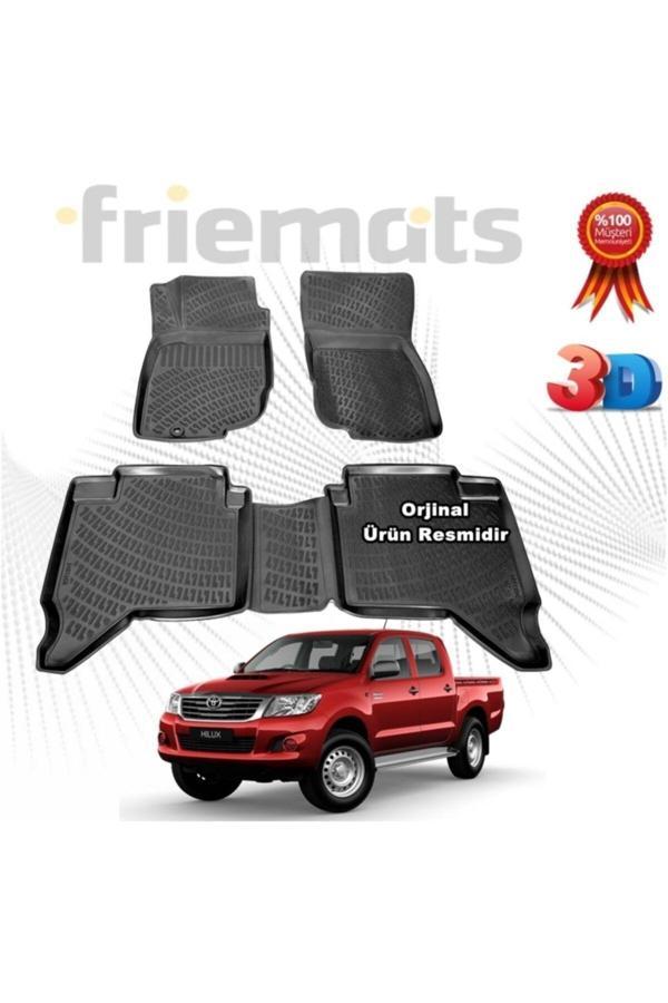 Friemats Toyota Hilux 3D Havuzlu Paspas 2010-2015 Arası Siyah 4 Parça Set - - Image 1