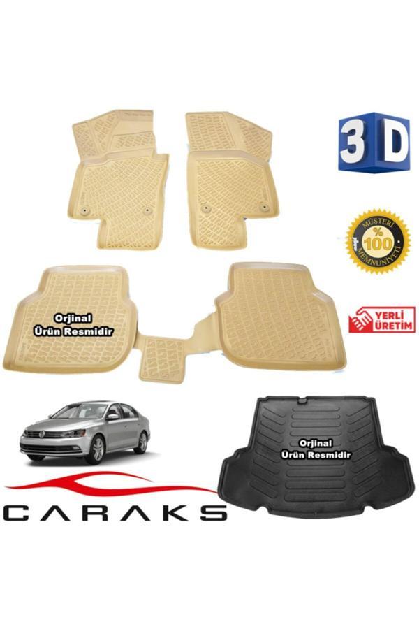 Caraks Jetta Bej 3D Havuzlu Paspas+Bagaj Havuzu Cepli 2015-2019 Arası Marka - Image 1