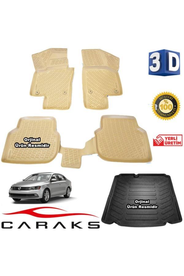 Caraks Vw Jetta 3D Bej Paspas + 3D Siyah Bagaj Havuzu Cepsiz 2015 - 2020 Arası - Set - Image 1