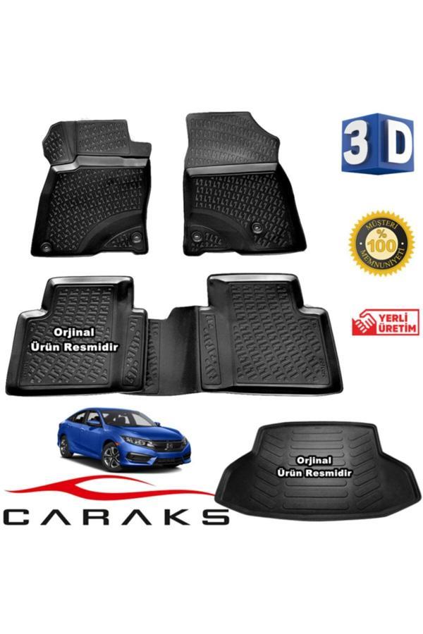Caraks Honda Civic Sedan 3D Paspas + 3D Bagaj Havuzu 2016 - 2020 Arası Siyah - Set - Image 1