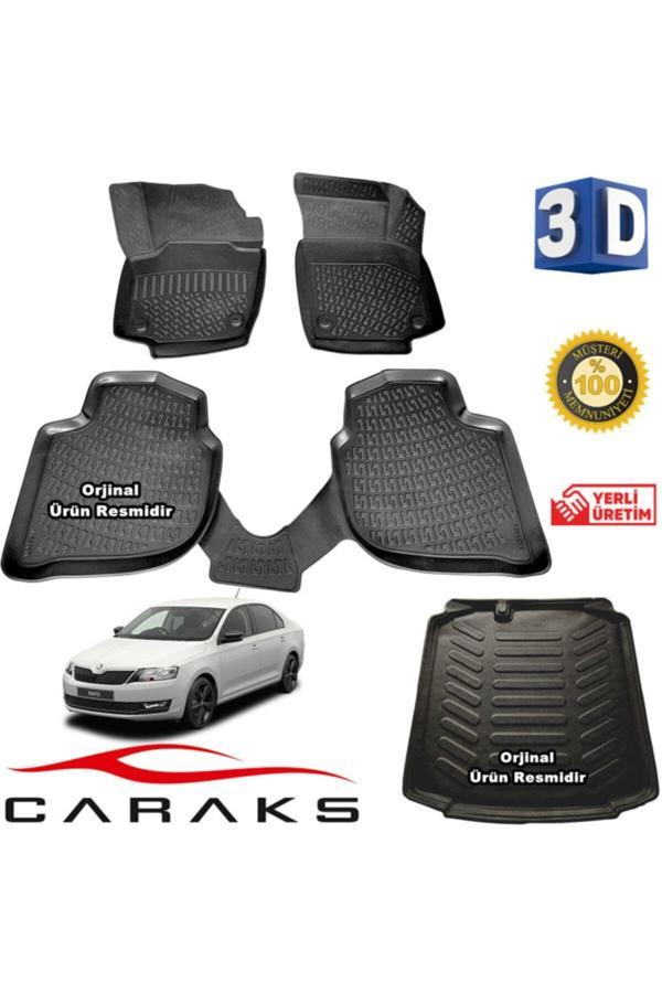 Caraks Skoda Rapid 3D Havuzlu Paspas + 3D Bagaj Havuzu 2013-2020 Arası Marka - Image 1