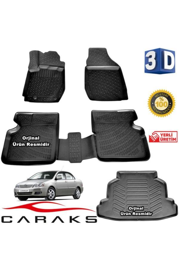 Caraks Toyota Corolla Sedan 3D Paspas + 3D Bagaj Havuzu 2001 - 2007 Arası Siyah - Set - Image 1