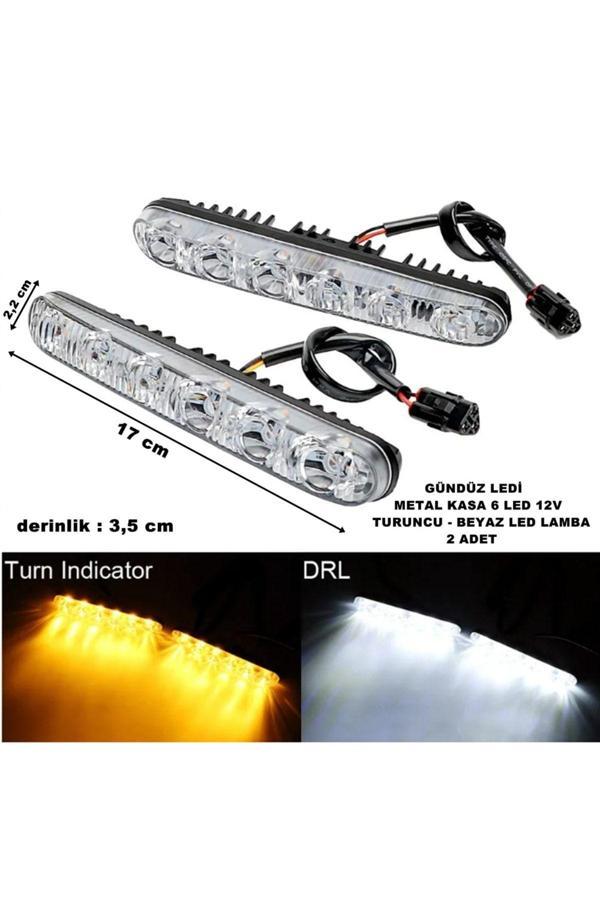 Caraks Gündüz Ledi 6 Led Metal Kasa Turuncu Ve Beyaz Led Işık Gündüz Ledi 2 Fonksiyonlu 12V 2 Adet - - Image 1