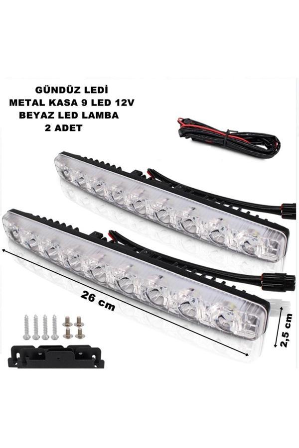 Caraks Gündüz Ledi Beyaz 9 Led Siyah Metal Kasa Beyaz Işık Gündüz Ledi 9 Ledli 12V 2 Adet - - Image 1