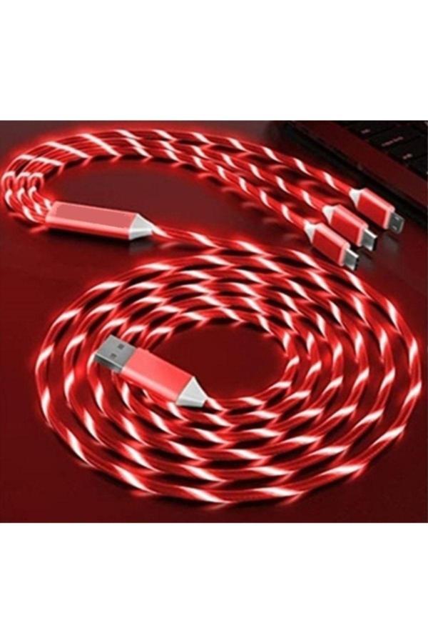 Point Cep Telefonu Şarj Cihazı Kayar Işıklı Usb 3 Farklı Çıkış Kırmızı Uyumlu - Image 1