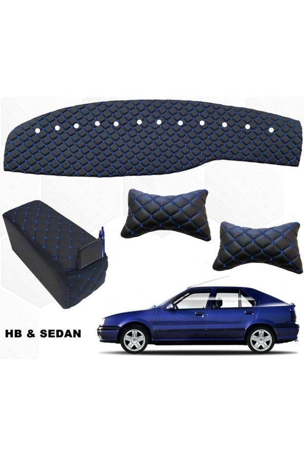 Caraks Renault 19 Uyumlu Europa Göğüs Halısı + Kolçak + Boyunluk Mavi Suni Deri - Image 1