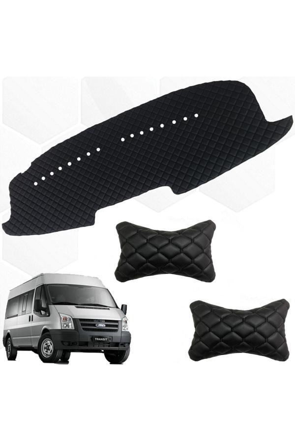Caraks Transit Göğüs Halısı + 2 Adet Boyunluk 2007-2013 Arası Capitone Suni Deri 1. Kalite Siyah - Image 1