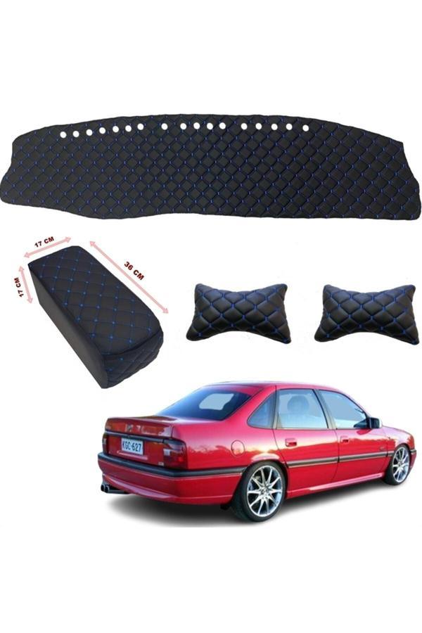 Caraks Opel Vectra A Göğüs Halısı + Boyunluk + Kolçak Siyah-Mavi Dikişli Suni Deri Bire Bir Kalıp - - Image 1