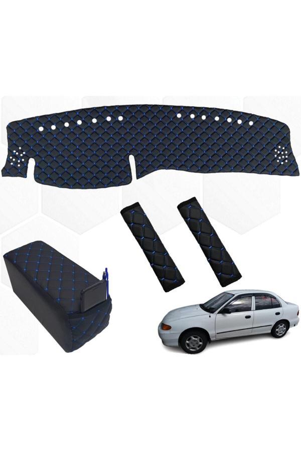 Caraks Hyundai Accent Göğüs Halı + Kolçak + Kemer Konfor 1995-2000 Arası Mavi - Image 1