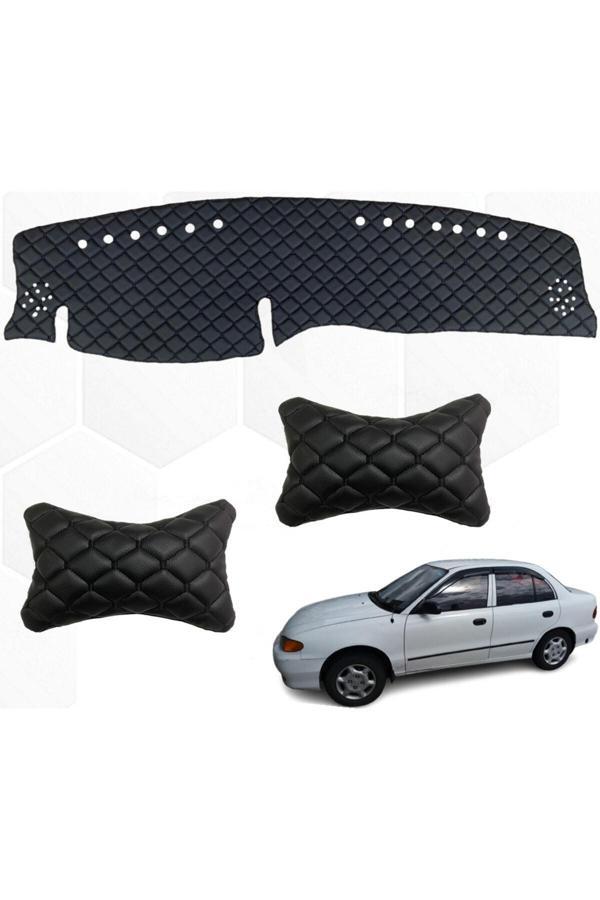 Caraks Hyundai Accent Göğüs Halısı + Boyunluk 1995-2000 Uyumlu Siyah Suni Deri - Image 1