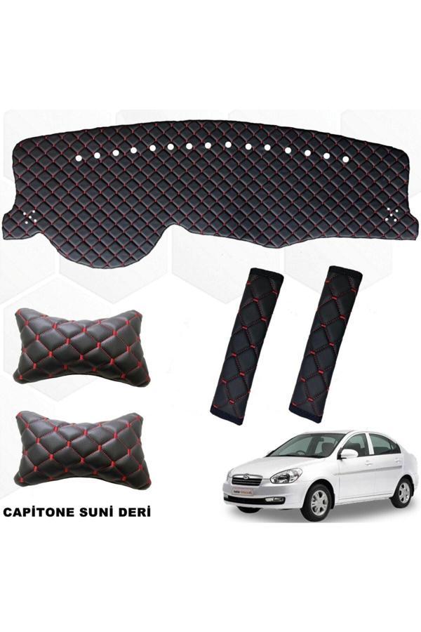 Caraks Accent Era Uyumlu Göğüs Halısı + Boyunluk + Kemer Konforu Siyah-Kırmızı - Image 1
