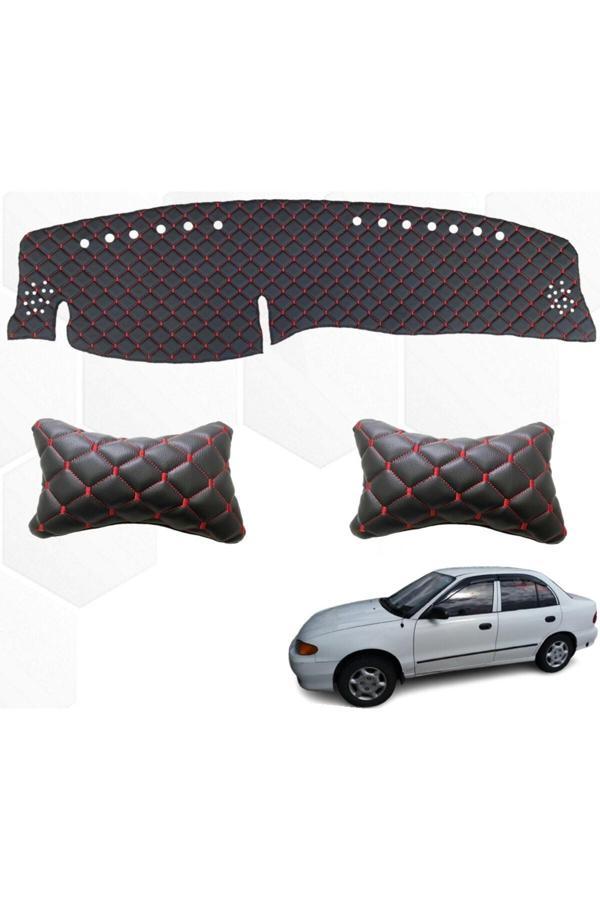 Caraks Hyundai Accent Uyumlu Göğüs Halısı +Boyunluk 1995-2000 Kırmızı Suni Deri - Image 1