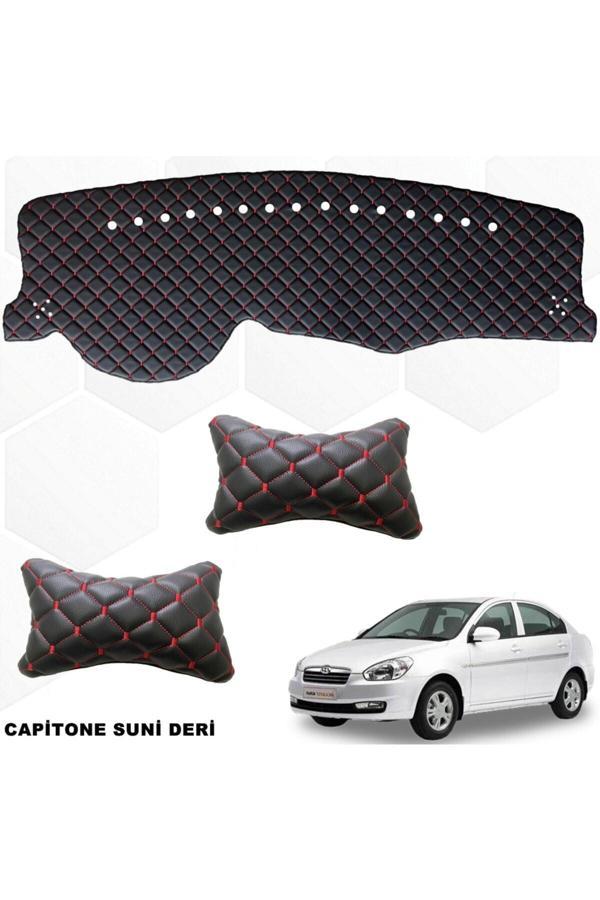 Caraks Hyundai Accent Era Uyumlu Göğüs Halısı +Boyunluk 1.Kalite Siyah-Kırmızı - Image 1