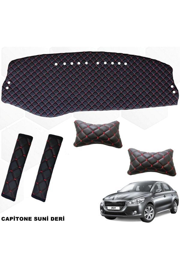 Caraks Peugeot 301 Uyumlu Göğüs Halısı +Boyunluk + Kemer Konforu Siyah-Kırmızı - Image 1