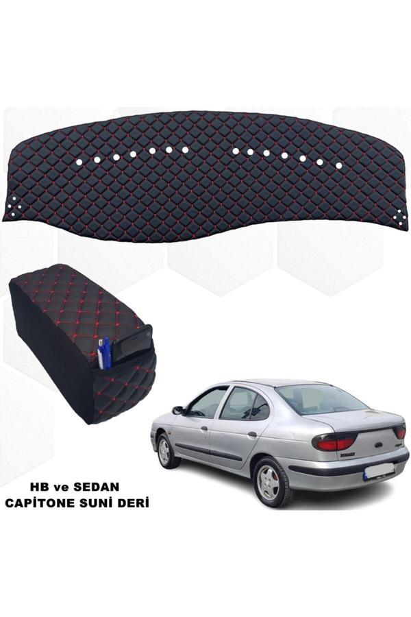 Caraks Megane 1 Uyumlu Göğüs Halısı + Kolçak Hb-Sedan 1.Kalite Siyah-Kırmızı - Image 1