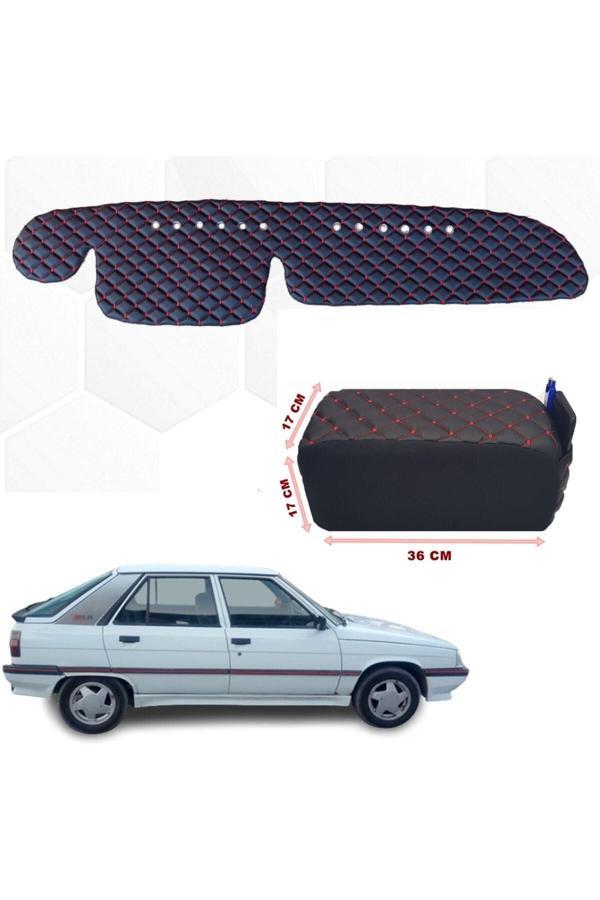Caraks Uyumlu Renault 11 Flash Kolçak + Göğüs Halısı Siyah-Kırmızı Suni Deri - Image 1