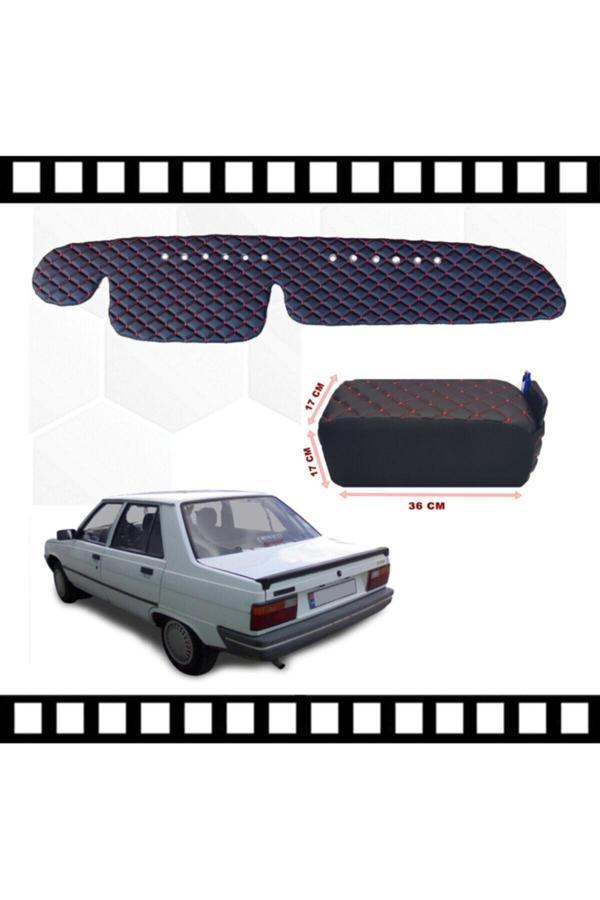 Caraks Renault 9 Broadway Uyumlu Kolçak + Göğüs Halısı Siyah-Kırmızı Suni Deri - Image 1