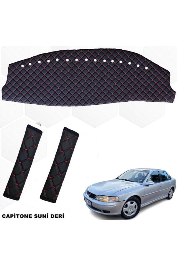 Caraks Opel Vectra B Uzay Kasa Uyumlu Göğüs Halısı+Kemer Konforu 1995-2002 Siyah-Kırmızı - Image 1