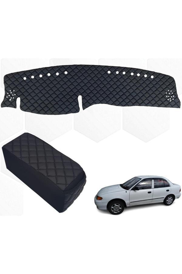 Caraks Hyundai Accent Uyumlu Göğüs Halısı + Kolçak 1995-2000 Siyah Suni Deri - Image 1