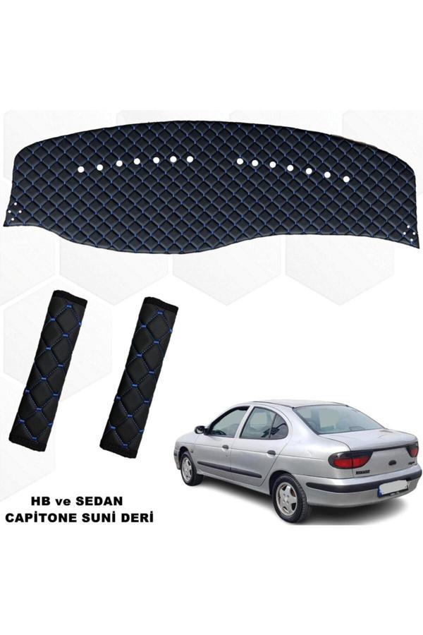 Caraks Megane 1 Uyumlu Göğüs Halısı + Kemer Konforu Hb-Sedan Siyah-Mavi - Image 1